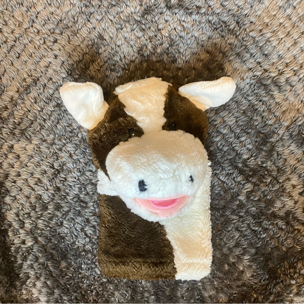 VTG 1988 Dakin Plush Hand Puppet Brown‎ & White Cow